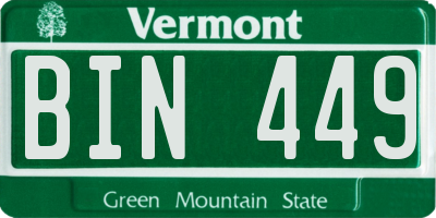VT license plate BIN449