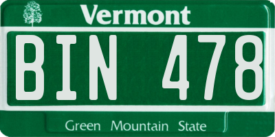 VT license plate BIN478