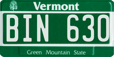 VT license plate BIN630