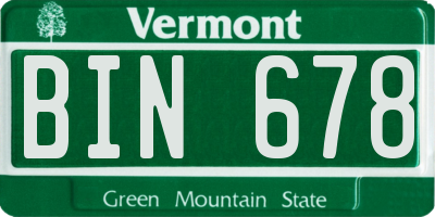 VT license plate BIN678