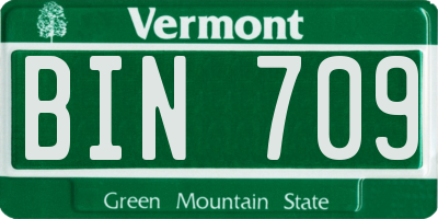 VT license plate BIN709
