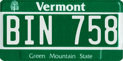 VT license plate BIN758