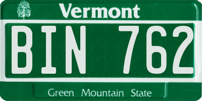 VT license plate BIN762