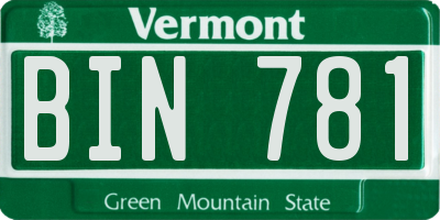VT license plate BIN781