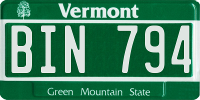 VT license plate BIN794