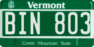 VT license plate BIN803