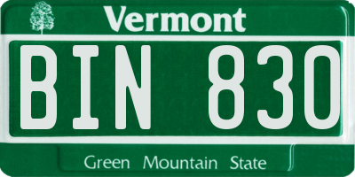 VT license plate BIN830