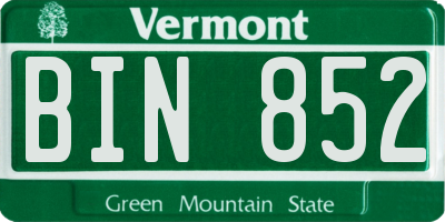 VT license plate BIN852