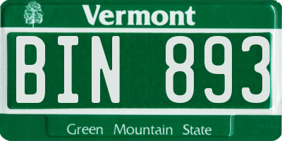 VT license plate BIN893