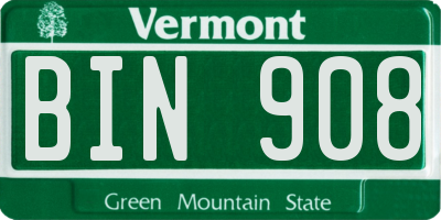 VT license plate BIN908