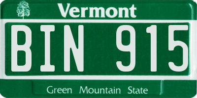 VT license plate BIN915