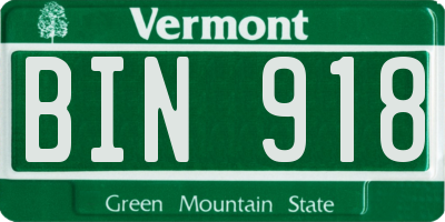 VT license plate BIN918