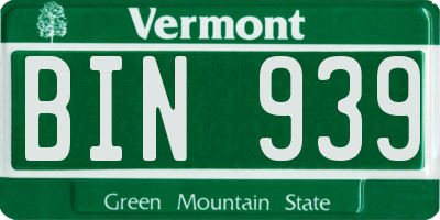 VT license plate BIN939