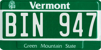 VT license plate BIN947