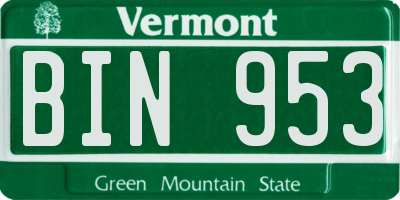 VT license plate BIN953