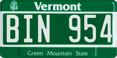 VT license plate BIN954
