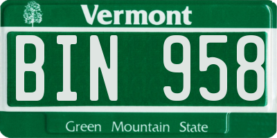 VT license plate BIN958