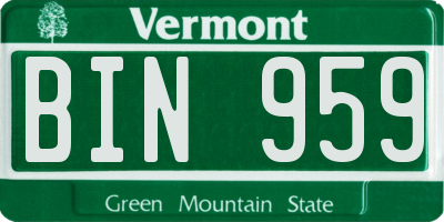 VT license plate BIN959