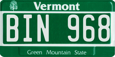 VT license plate BIN968