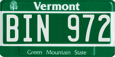 VT license plate BIN972