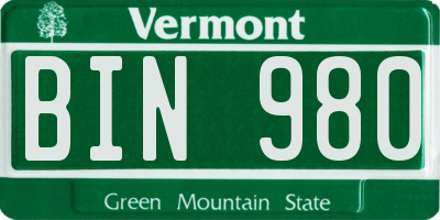 VT license plate BIN980