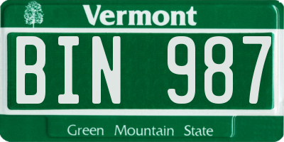 VT license plate BIN987