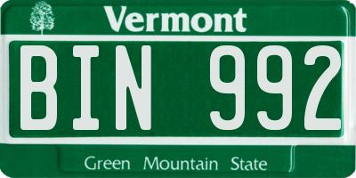 VT license plate BIN992