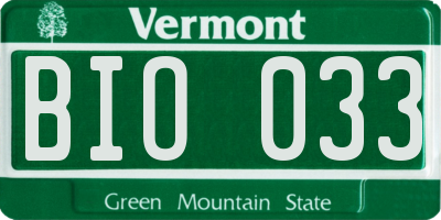 VT license plate BIO033