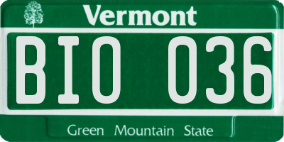 VT license plate BIO036