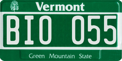 VT license plate BIO055