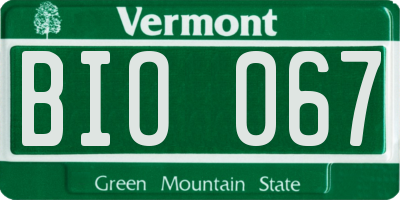 VT license plate BIO067