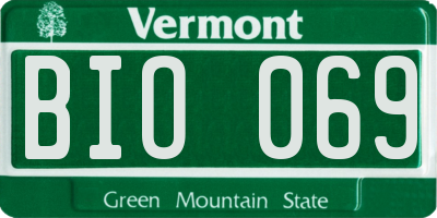 VT license plate BIO069