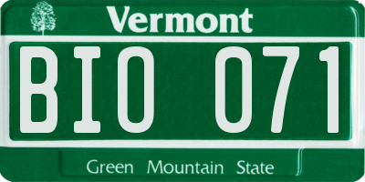 VT license plate BIO071