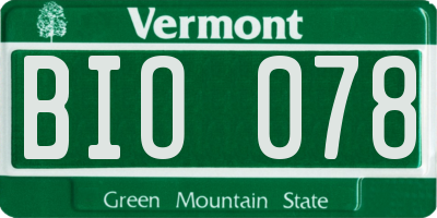 VT license plate BIO078