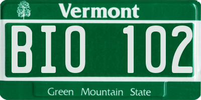 VT license plate BIO102