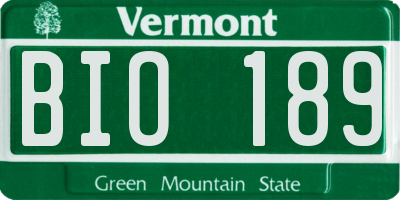 VT license plate BIO189