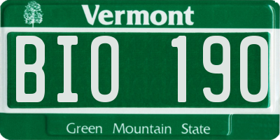 VT license plate BIO190