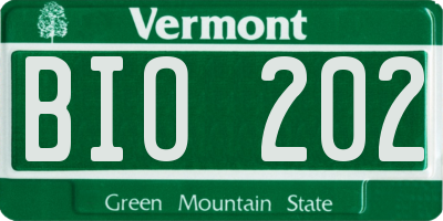 VT license plate BIO202
