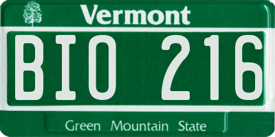 VT license plate BIO216