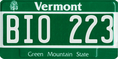 VT license plate BIO223