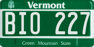 VT license plate BIO227