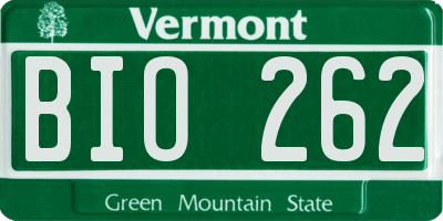 VT license plate BIO262
