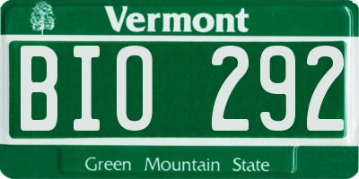 VT license plate BIO292
