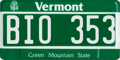VT license plate BIO353