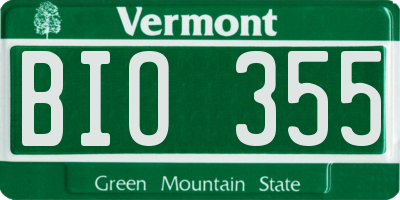 VT license plate BIO355