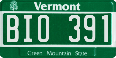 VT license plate BIO391