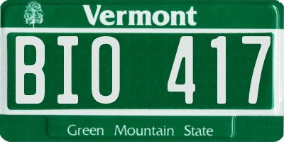 VT license plate BIO417
