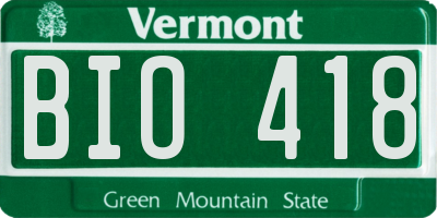 VT license plate BIO418