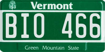 VT license plate BIO466