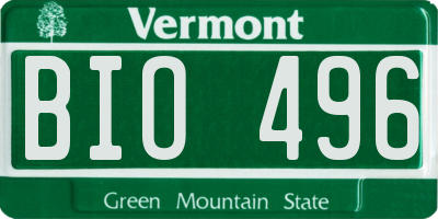 VT license plate BIO496